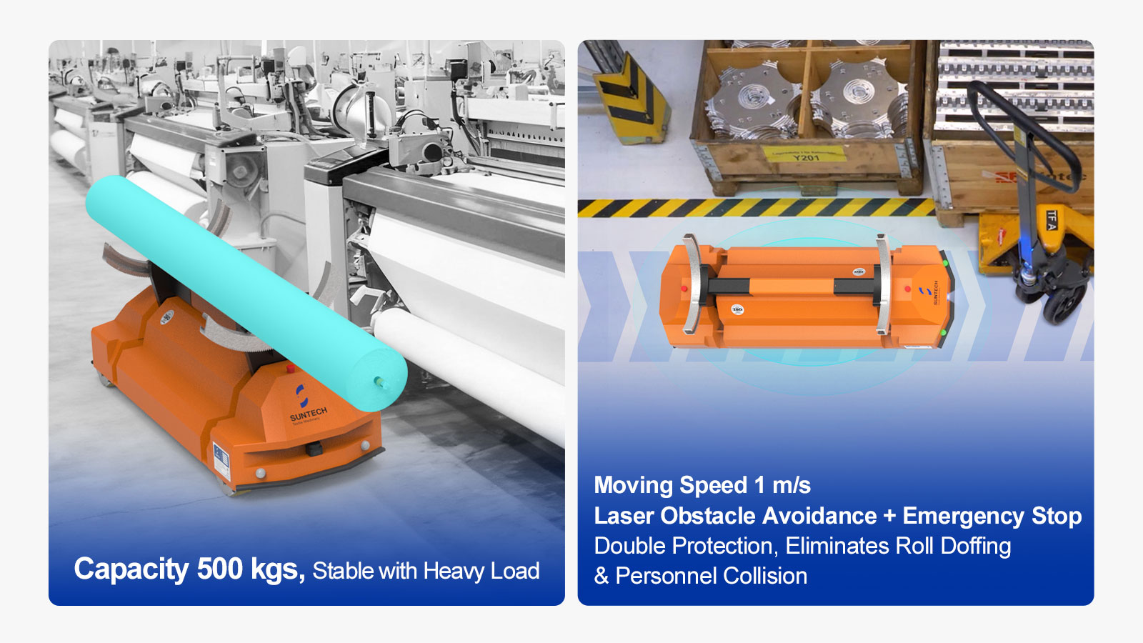 Automated Guided Vehicles (Cloth Roll Doffing)moving speed 1 m/s