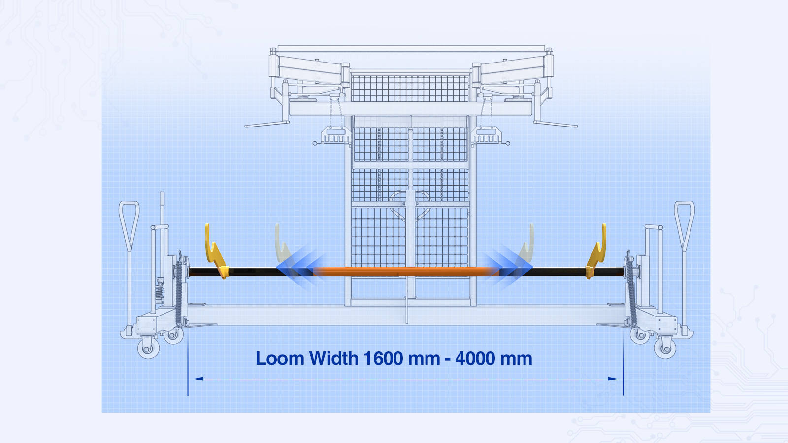 Warp Beam Lift Trolley Suitable for Loom Width 1600 mm - 4000 mm