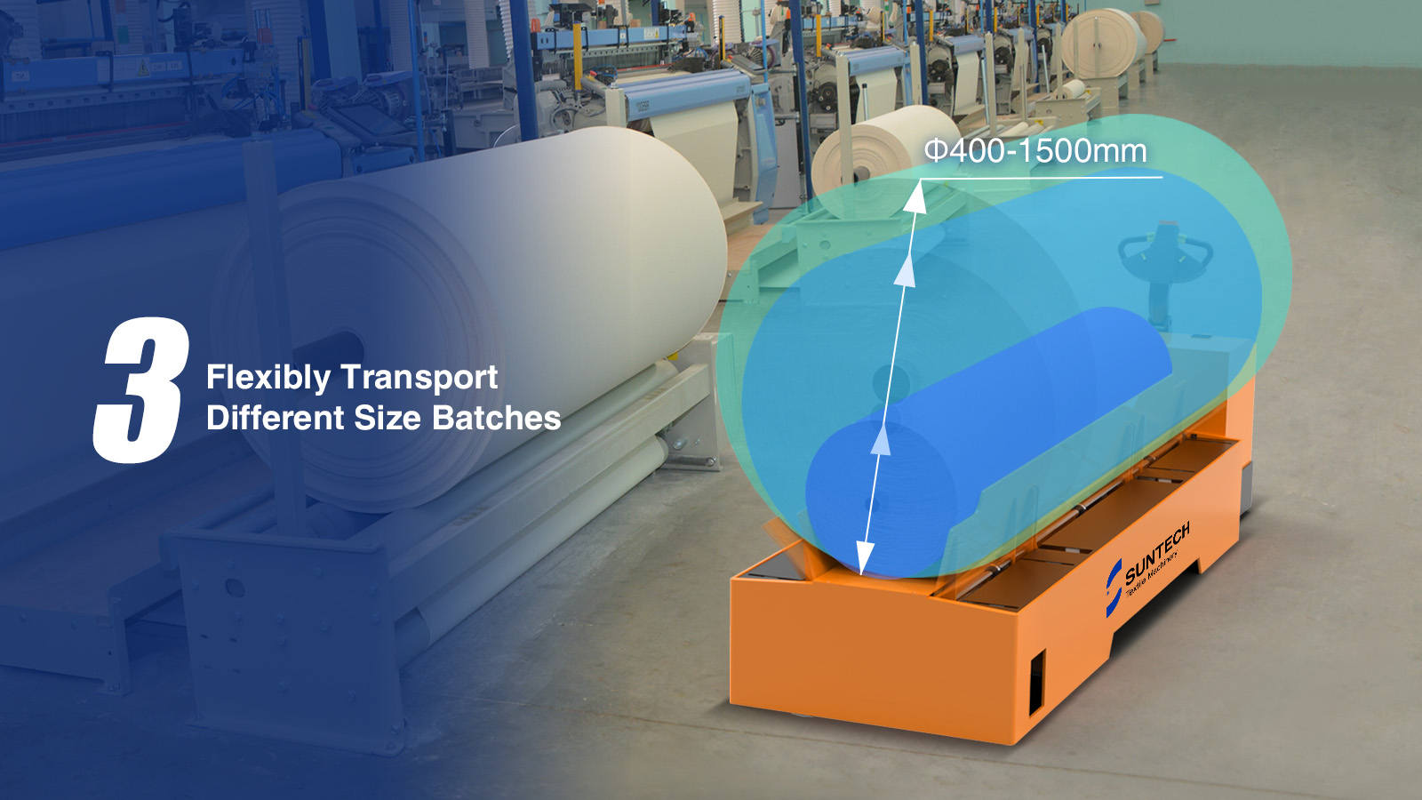 Electric Big Batch Transport Trolley is Flexibly Transport Different Size Fabric Batches