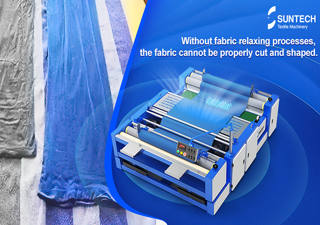 Textile manufacturing: Close-up of a fabric relaxing machine in action