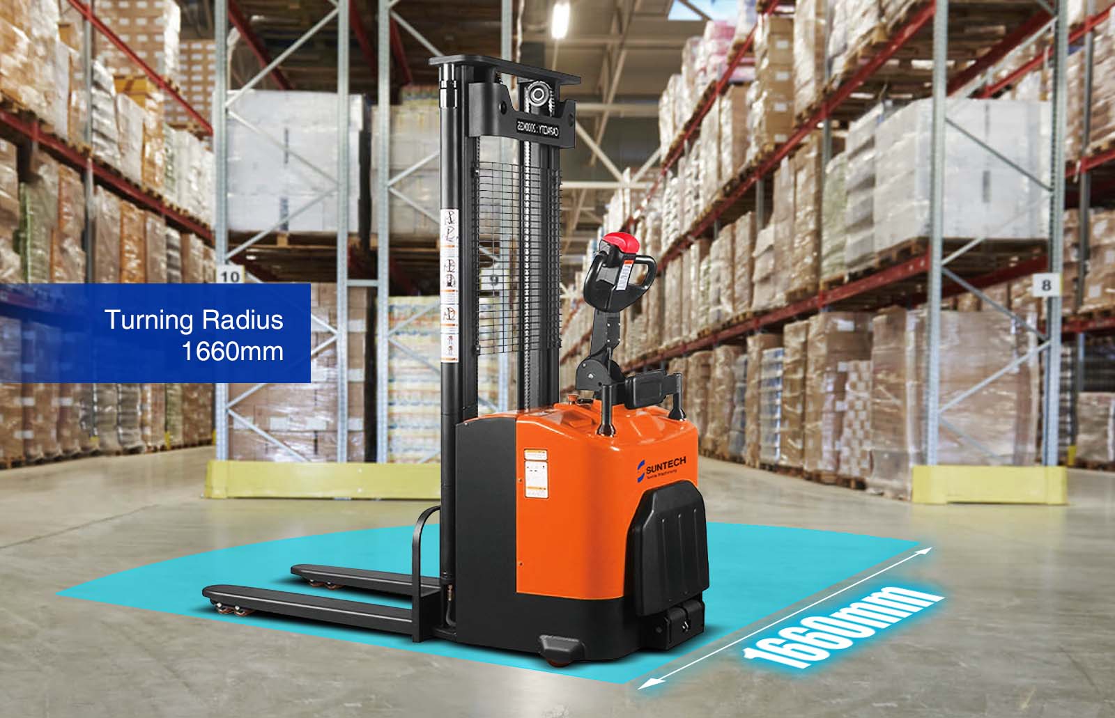 ride-on electric stacker Compact Model，Flexible Operating in Small Space