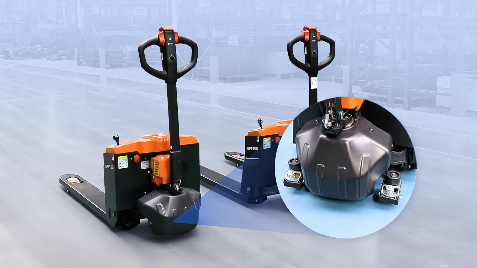 Semi-Electric Pallet Truck Sideways Castors Ensure Travelling Stability and Safety (Optional)